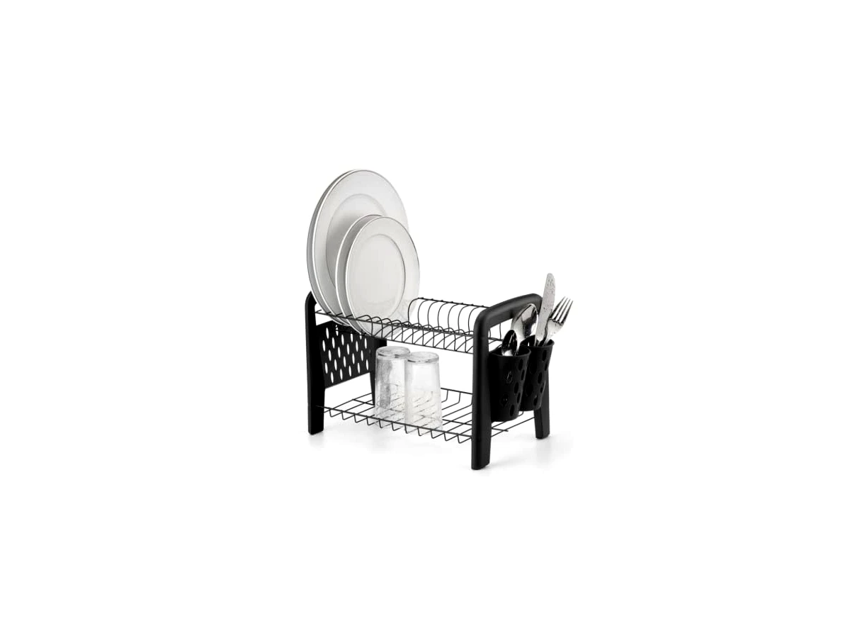 Arthi Escorredor Duplo Desmontável Black 2469 — preto, dois andares, para 12 pratos
