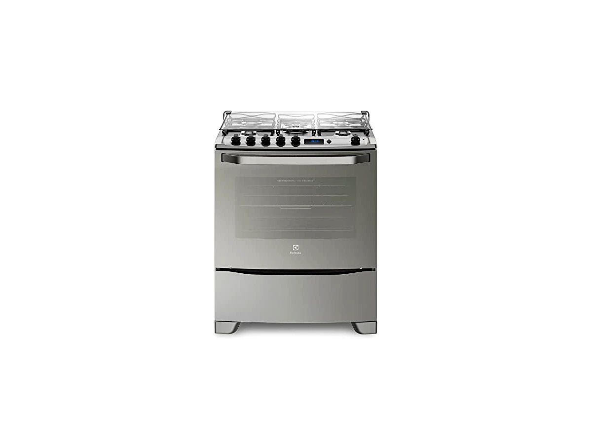 Fogão de Piso 5 Bocas Electrolux 76GSR Prata com Grill Elétrico e Timer Digital