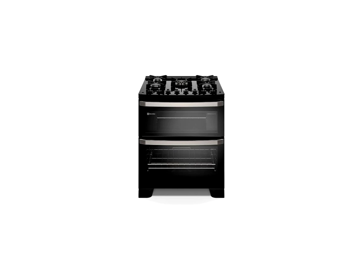 Electrolux Fogão 5 bocas Electrolux Preto Experience Mesa de Vidro, 2 Fornos e PerfectCook360 (FE5DB) 127V