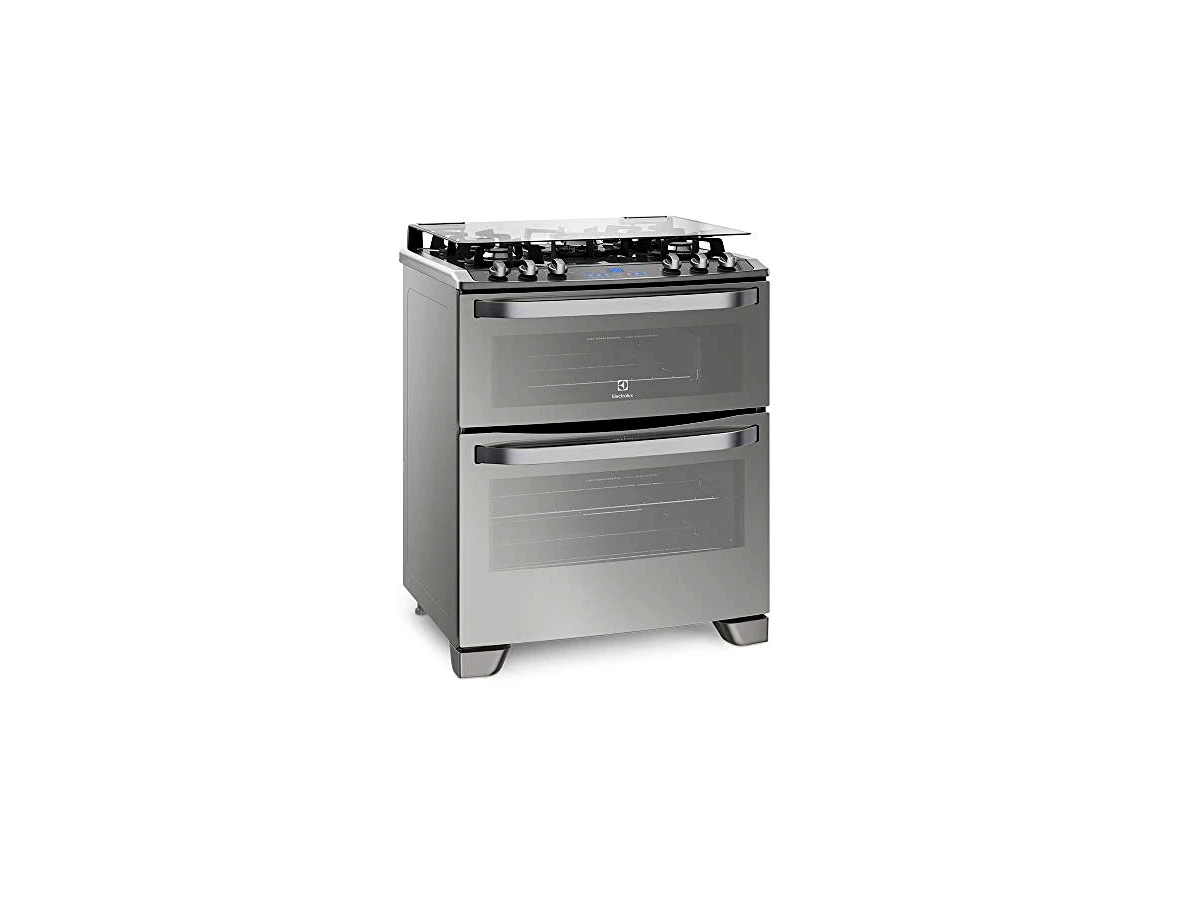 Fogão 5 Bocas Electrolux Duplo Forno Prata com Mesa de Vidro (76DXV)