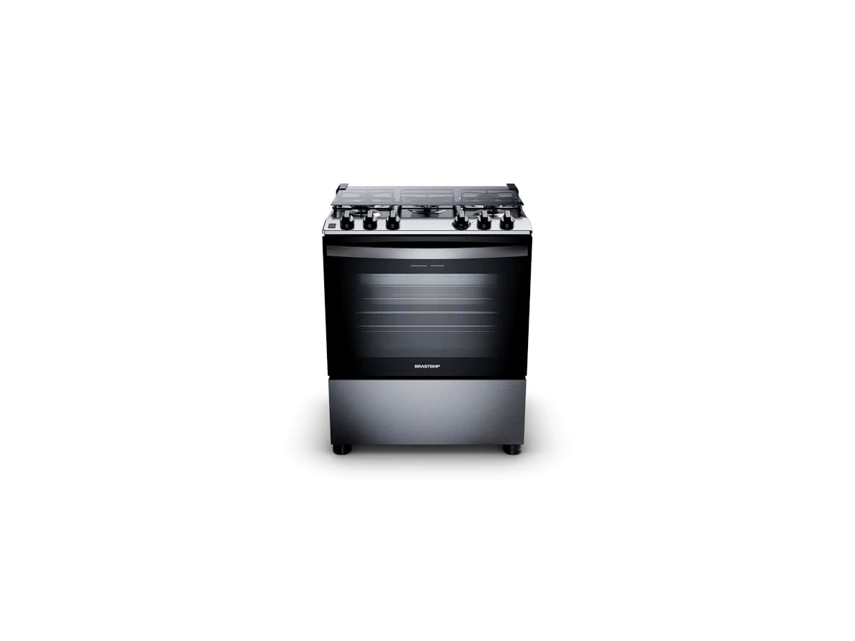 Fogão de piso Brastemp BFS5GDR — 5 bocas, cor inox, mesa de inox, Turbo Chama e grill, 110 V