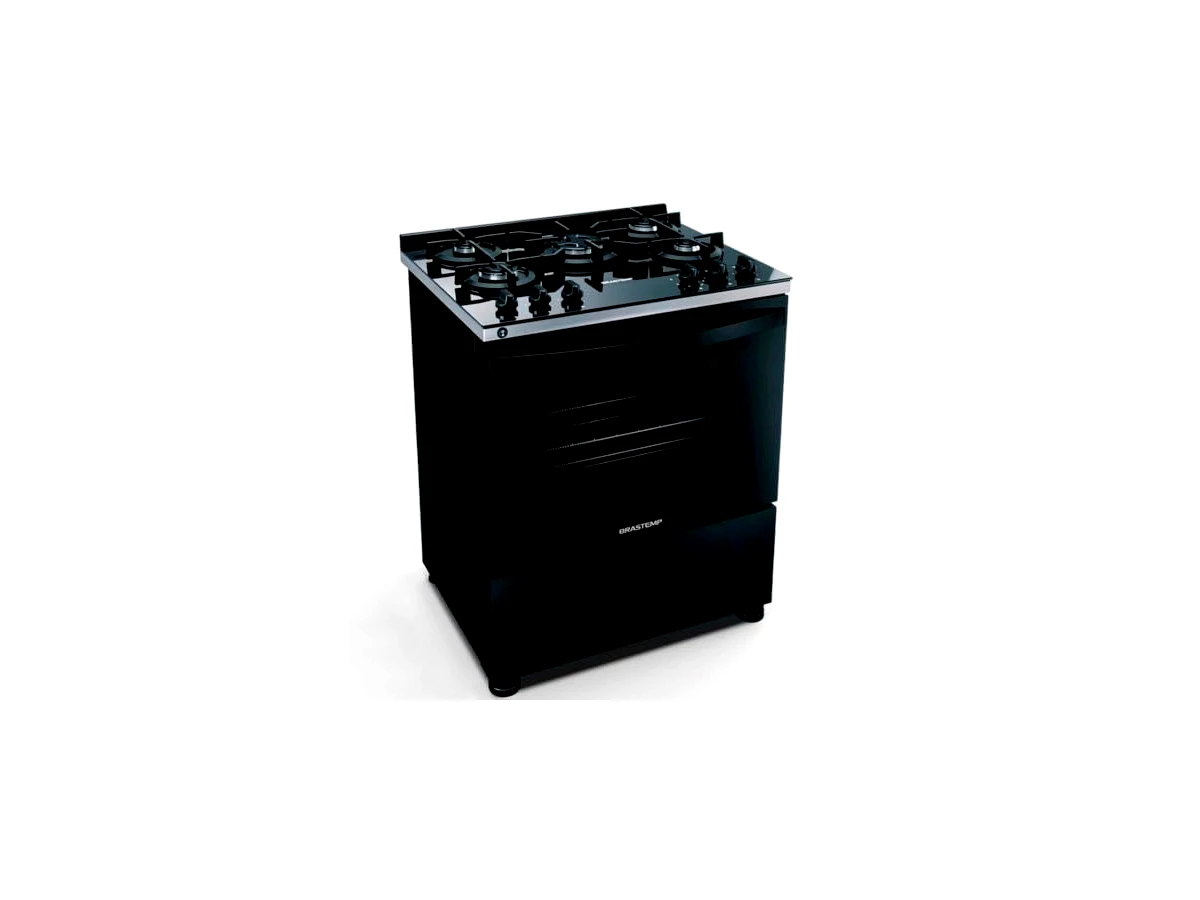 Fogão de piso Brastemp BFS5VCE — 5 bocas, preto, mesa de vidro e Turbo Chama, bivolt