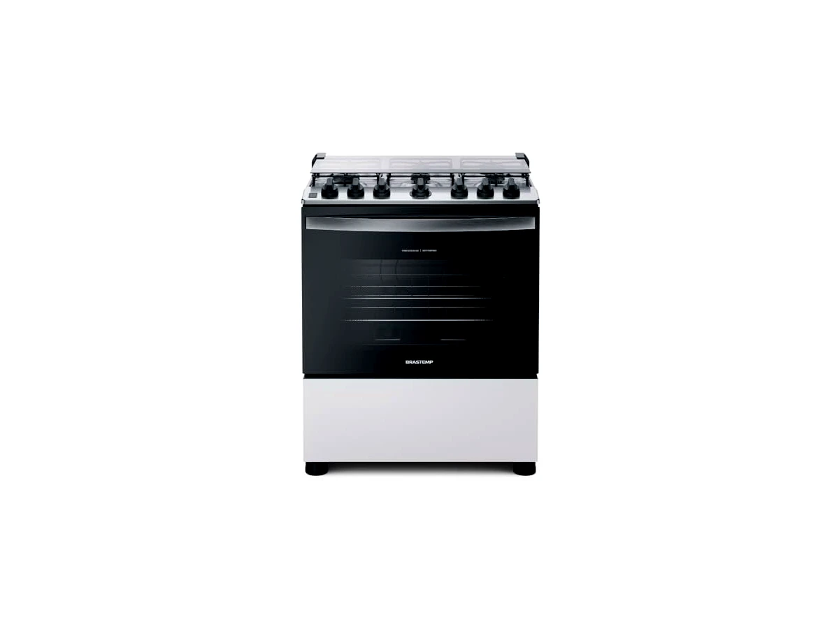 Fogão de piso Brastemp BFS6NCB — 6 bocas, branco, mesa de inox, bivolt