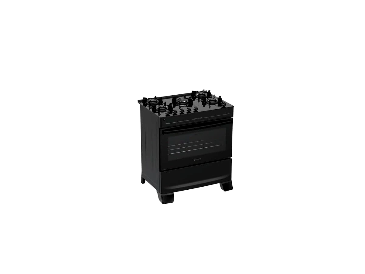 Fogão de Piso Atlas Mônaco Top Glass, 5 bocas, preto, bivolt