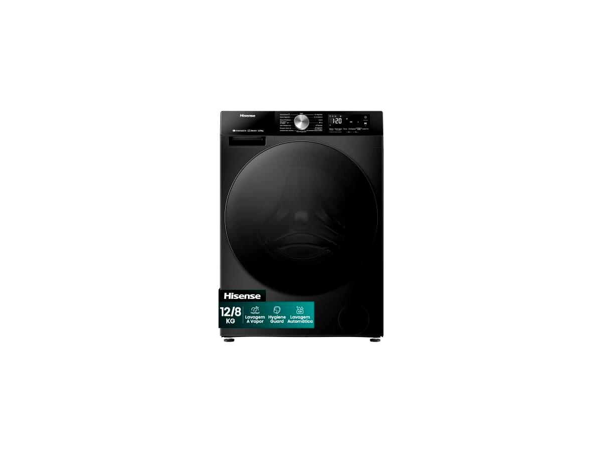 5. Hisense Série 3S WD3S1243BB, também anunciada como WD3S12, Noir, 12 kg/8 kg, 127 V