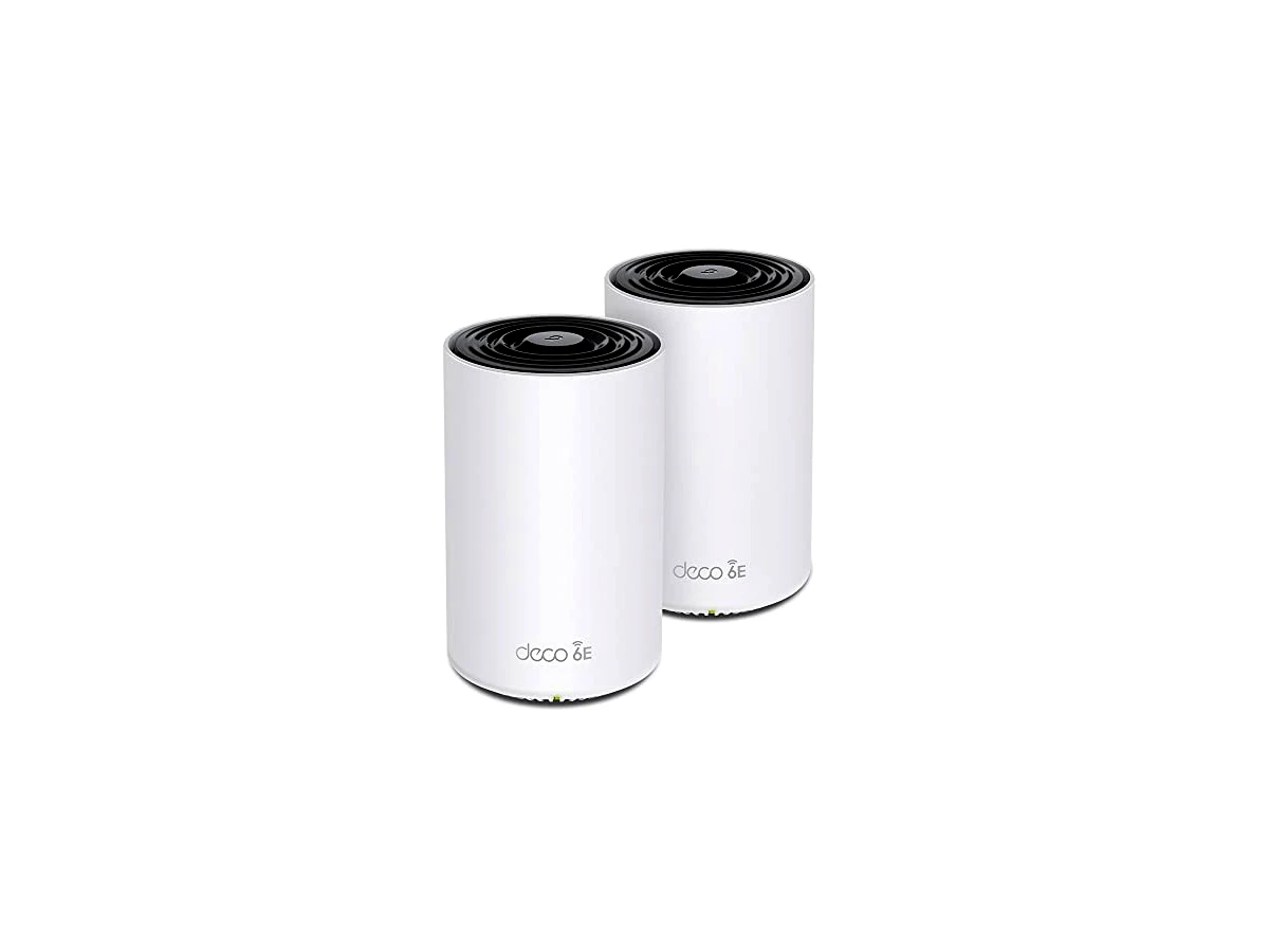 TP-Link Deco XE75 Pro (2-Pack), WiFi 6E AI Mesh AXE5400 Mbps, 1 porta de 2,5 Gbps, 2 portas de 1 gigabit, 6 GHz, banda real tripla, cobertura de 510 m2, instalação fácil, até 2 00 Dispositivos