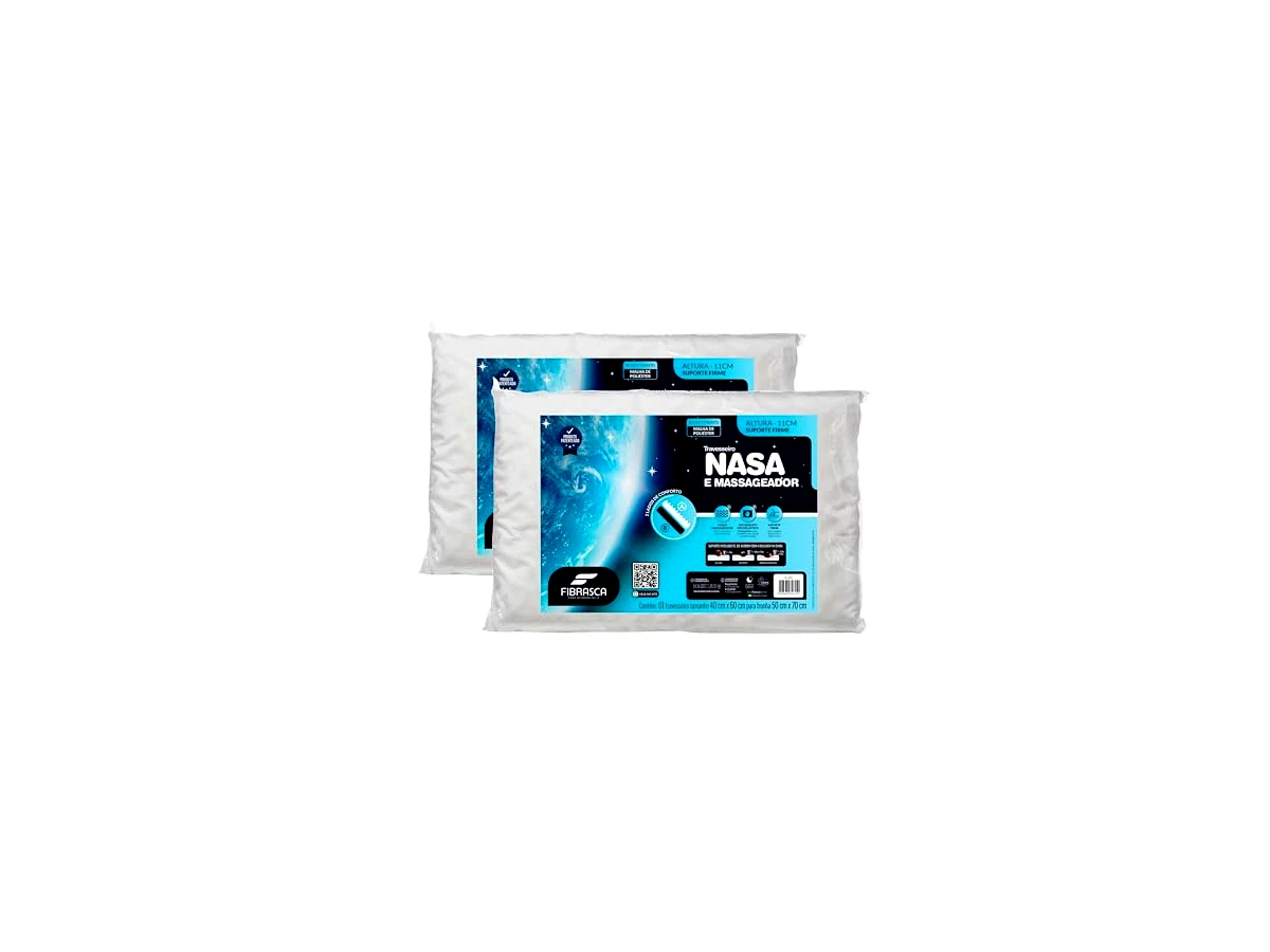 Fibrasca Kit com 2 Travesseiros Nasa Up 3, 50 x 70 cm, altura de 12 cm